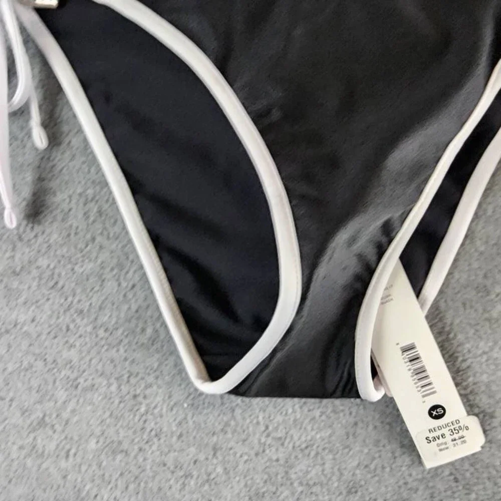 Aqua Double Tie String Tailored Fit Bikini Bottom Women's XS Black/White